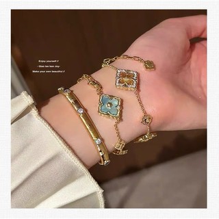Vòng tay cỏ 4 lá hai mặt nhẹ, phong cách cổ điển sang trọng, kích thước điều chỉnh được