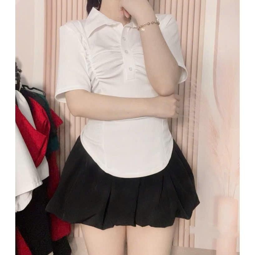Áo Thun Nữ Vạt Bầu Nhún Ngực, Cổ Sơ Mi Ngắn Tay Chất Thun Tăm Dày Dặn Có Bigsize Bs064- Em Xinh Bigsize