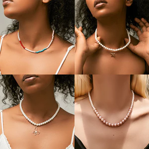 Vòng cổ ngọc trai cổ điển với hạt thủ công màu trắng không đồng nhất