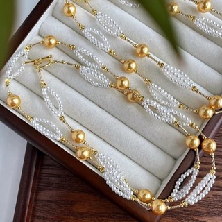 [ DAISYN ] N1044 vòng cổ ngọc trắng vàng 60cm sang trọng , dây chuyền ngọc trai nhân tạo , chuỗi hạt ngọc