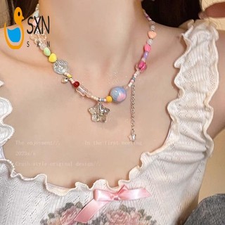 Vòng cổ ngôi sao đính cườm nhiều màu sắc, phù hợp nữ giới, dây chuyền xương đòn ngọt ngào