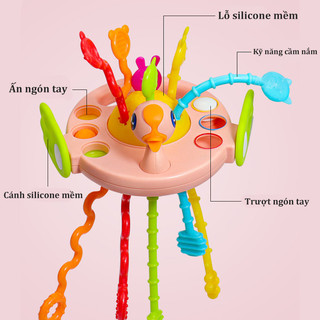 【BabyJoy】Đồ chơi đĩa bay rút dây cho bé gặm nướu,Đồ Chơi Rút Dây Silicon Gặm Nướu Hình Đĩa Bay Cho Bé