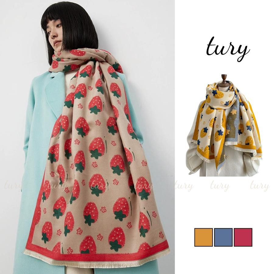 Khăn Quàng Cổ Len Unisex Nam Nữ - Tury - Khăn Len Choàng Cổ Trái Dâu Dễ Thương - LN121