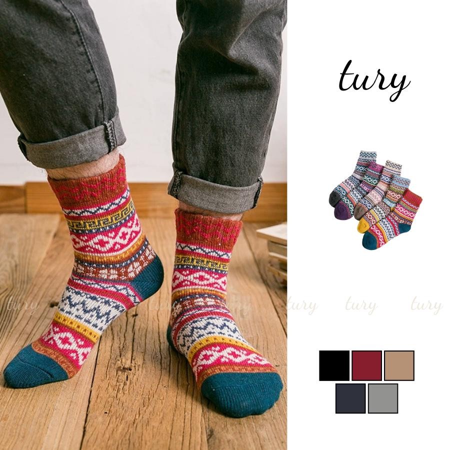 Tất Vớ Len Unisex Nam Nữ - Tury - Vớ Tất Len Unisex Cổ Cao Thổ Cẩm - TV014