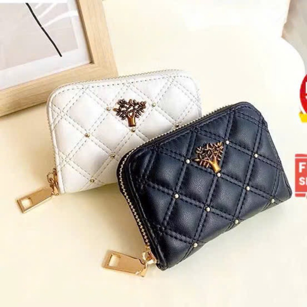 Ví nữ cầm tay mini ngắn khoá kéo hoa văn nổi