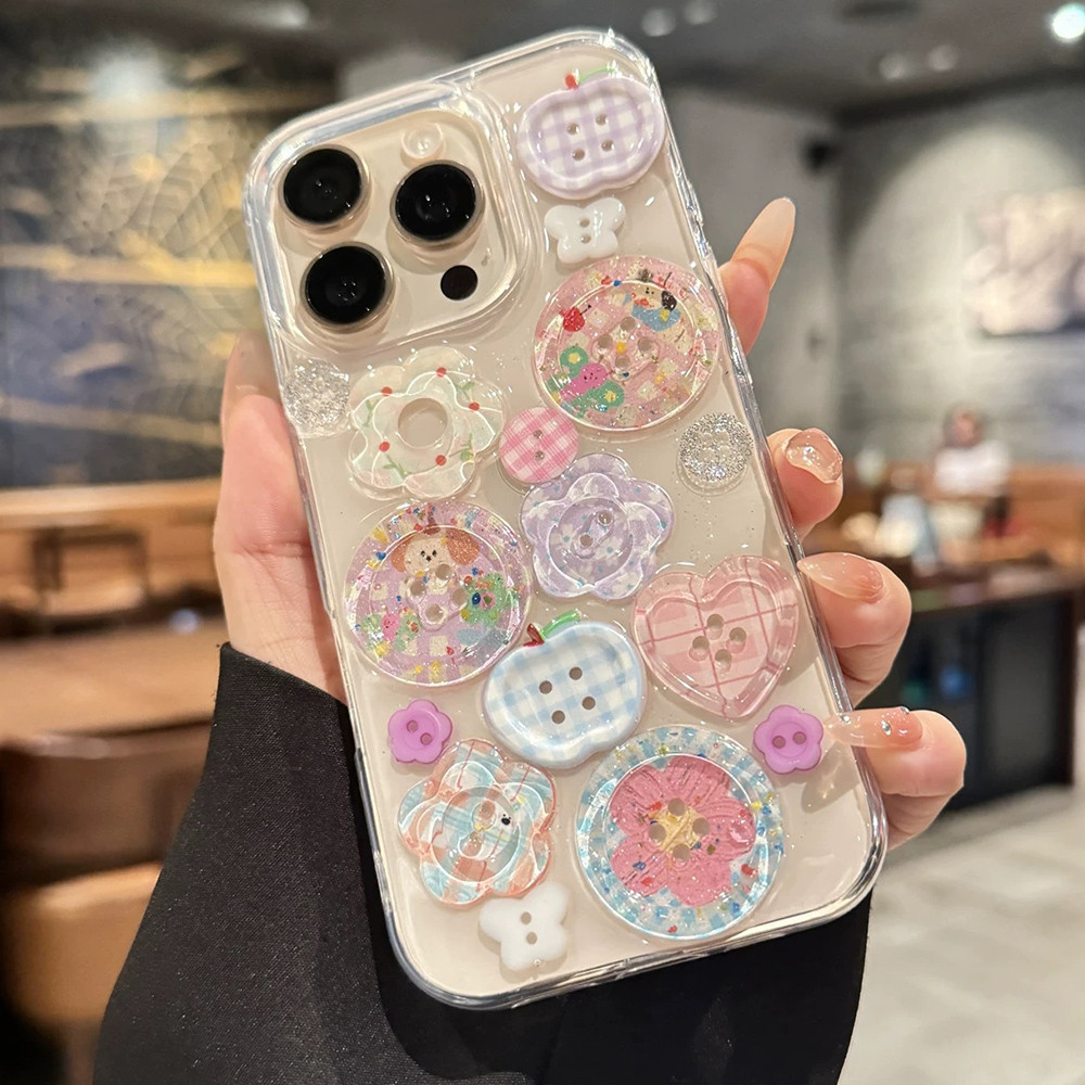3D Nút Động Vật Hoa Nhựa Ốp Lưng Điện Thoại iPhone 17ProMax 16Plus 15 14 13 12 11 Vỏ Bảo Vệ Chống Sốc