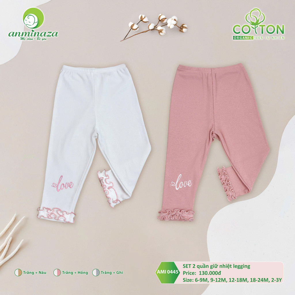 Set 2 Quần Giữ Nhiệt Bé Gái Mỏng Mặc Lót Bên Trong Ấm Áp - Hàng Chính Hãng AMI0445