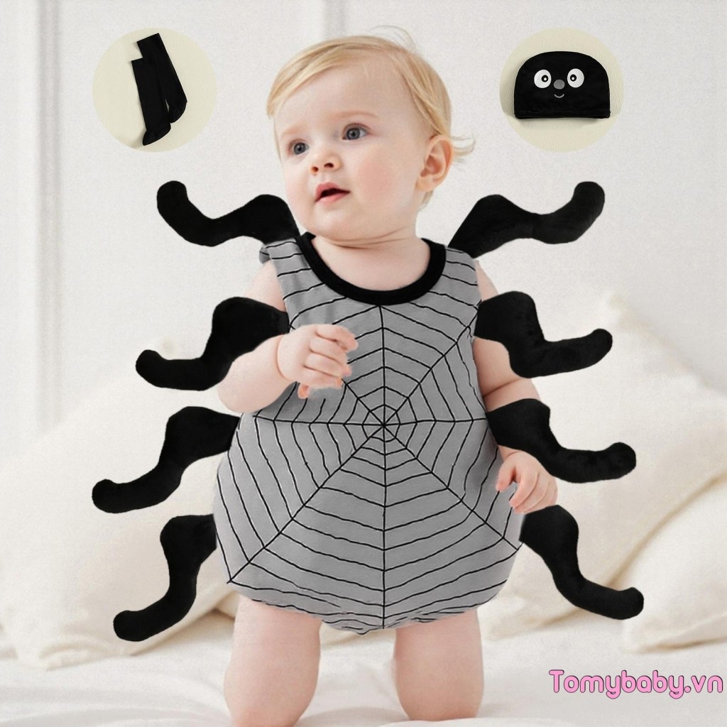 Trang phục nhện Halloween cho bé Áo không tay + Tất dài + Bộ quần áo dự tiệc mũ
