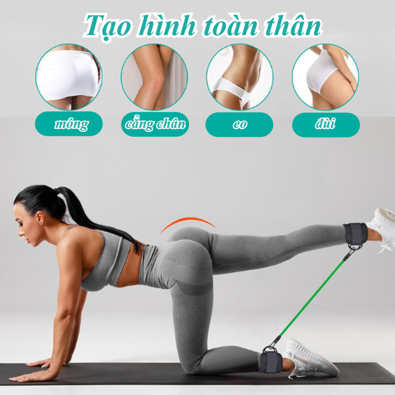 Set Quấn Cổ Chân Tập Gym 1 Đôi - Kèm 3 Dây Kháng Lực, Chất Liệu Mềm, Hỗ Trợ Tập Chân & Mông