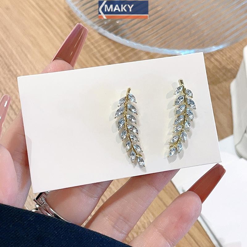 Onetimingcool Sáng Bóng Kim Cương Giả Lá Bông Tai Dành Cho Nữ Tinh Tế Lúa Mì Tai Vòng Bông Tai Trang Sức Cưới VN