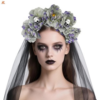 Vòng Tóc Xương và Hoa Đen cho Bé Gái - Phục vụ Tiệc Halloween