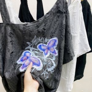 Áo thun bigsize nữ lệch vai form rộng vải xược in bươm bướm tím cá tính, croptop dễ thương năng động-A316