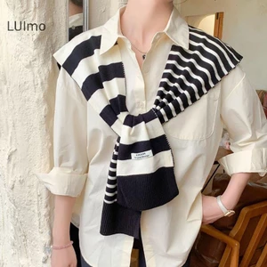 Khăn Choàng Vai LUImo Dệt Kim Sọc Đỏ Trắng, Thiết Kế Thời Trang Phù Hợp Plus Size