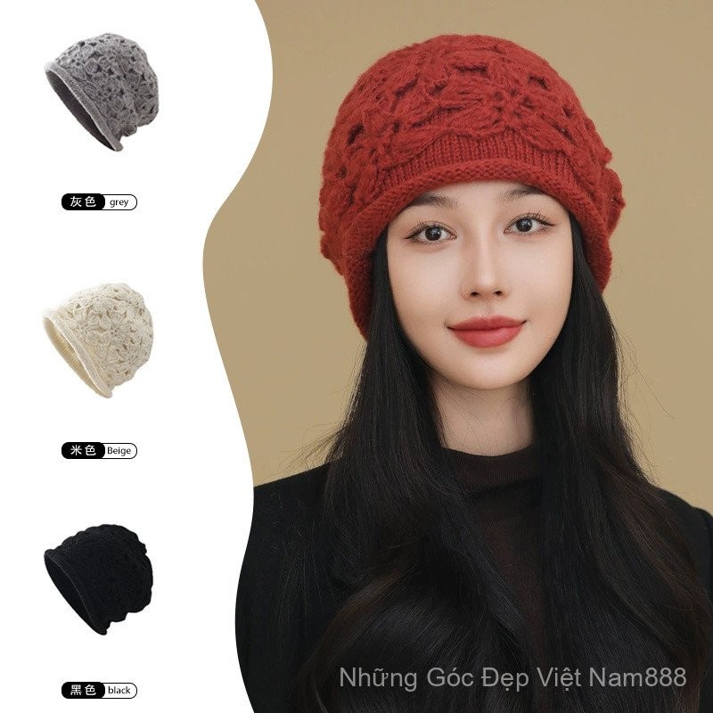 [Giảm giá] Mũ móc mùa đông thủ công nhỏ thủ công phiên bản Hàn Quốc chất lượng cao, đan hai lớp giữ ấm, Mũ đặc biệt dành cho nữ