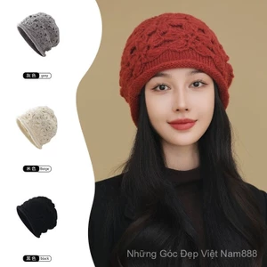 Mũ móc mùa đông thủ công nhỏ thủ công phiên bản Hàn Quốc chất lượng cao, đan hai lớp giữ ấm, Mũ đặc biệt dành cho nữ