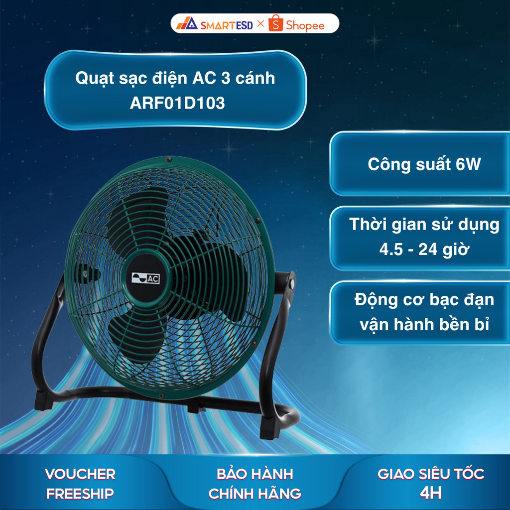 Quạt sạc điện AC 3 cánh ARF01D103 6W - Thời gian hoạt động 24h - Hàng chính hãng