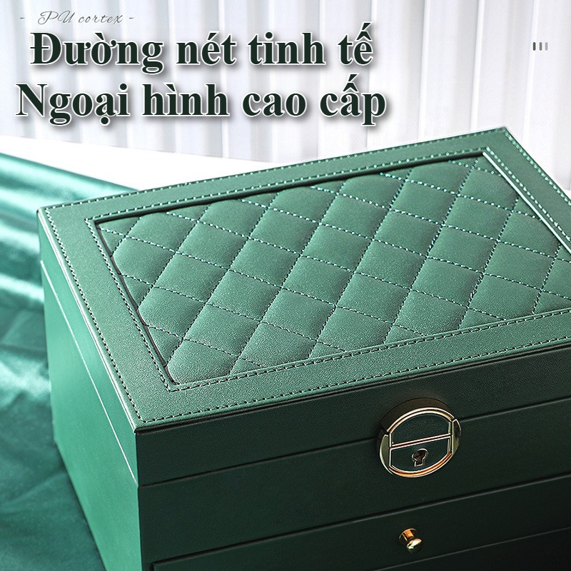 Hộp Đựng Nữ Trang & Phụ Kiện 3 Tầng Dung Lượng Lớn, Da PU Vân Nổi Sang Trọng,Thiết Kế Nhiều Ngăn Đa Năng
