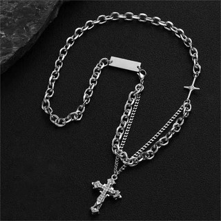 Dây chuyền Hip Hop chéo hai lớp Zircon Punk - Trang sức Unisex dành cho nam giới