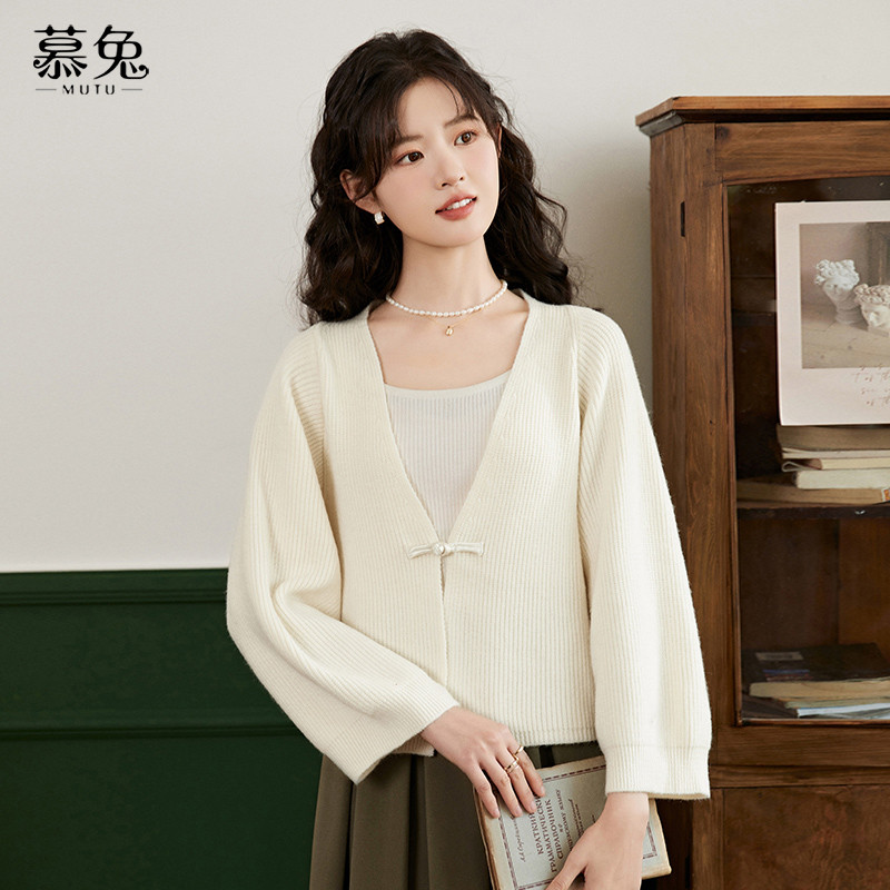Mutu Mới Phong Cách Trung Hoa Khóa Phong Cách Trung Hoa Dệt Kim Cardigan Nữ Mùa Xuân 2026 Phong Cách Mới Màu Đỏ Dài Tay Áo Khoác Top