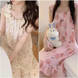 Váy ngủ không tay mùa hè dành cho sinh viên dáng rộng ngọt ngào dễ thương có thể mặc bên ngoài Quần áo gia đình