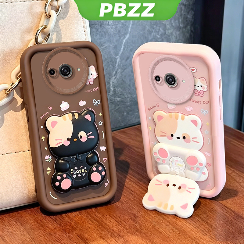 Ốp Lưng Cho redmi a3 A3X POCO C61 2024 4g Vỏ Điện Thoại Vỏ Mềm Silicon Chống Sốc Thiết Kế Mới Thẩm Mỹ Có Giá Đỡ 360° Gương trang điểm mèo dễ thương cho bé gái JTXMMZJ