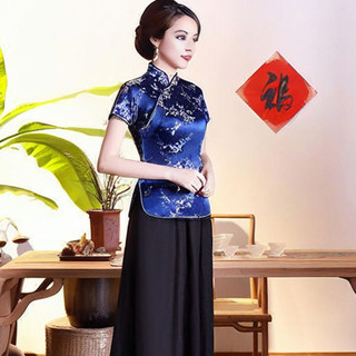 Phụ Nữ Retro Qipao Tay Ngắn In Hoa Cổ Đứng Truyền Thống Trung Quốc Sườn Xám Áo Cho Năm Mới Phong Cách Lễ Hội Quần Áo Nữ Nút Đĩa Đóng Cửa