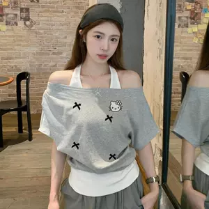Áo thun ngắn tay cổ tròn phong cách mới mùa hè dành cho nữ Áo thun hai mảnh thuần khiết mong muốn hàng đầu