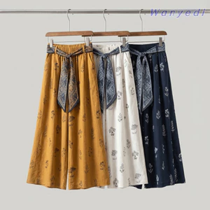 Quần ống rộng WANYEDI, Dây thắt lưng co giãn dài đến mắt cá chân Quần crop nữ, Phong cách thư giãn in hoa nhẹ Drap dáng rộng vừa vặn Quần hoa đi chơi hàng ngày