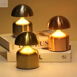 Đèn ngủ LED AWNGD, Đèn bàn hình nấm bóng kim loại có thể điều chỉnh ba cấp độ, Cảm biến cảm ứng cổ điển USB có thể sạc lại Đèn đầu giường Thanh khí quyển