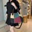 Túi Tote Canvas Retro Màu Sắc Tương Phản Dung Tích Lớn Di Động Đeo Ngang Đi Lại Nữ
