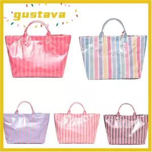 Túi xách PVC GUSTAVA, Túi xách sọc nhẹ màu tương phản, Polyester đóng cửa từ tính có thể gập lại Túi dây kéo bên trong Túi xách dung tích lớn thông thường