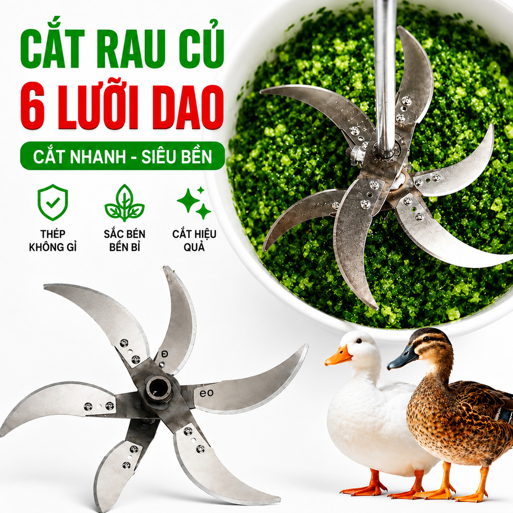 Bộ Lưỡi Dao Máy Băm Cỏ Inox 4/6 Cánh Kèm Trục 10mm Dùng Xay Thức Ăn Chăn Nuôi