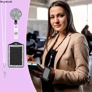 Giá đỡ ID LACYESUK có dây buộc, Dây buộc có thể thu vào Bling Huy hiệu sáng bóng, Thẻ ngực Kim cương giả trang trí Kẹp huy hiệu lấp lánh bền có thể điều chỉnh cho y tá