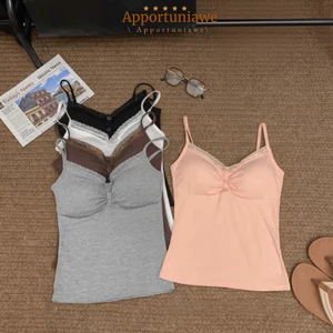 IAPPORTUNIA Ren Viền Vest, Áo Cổ Chữ V Phía Trước Nút Ngắn, Thời Trang Có Miếng Lót Ngực Slim Fit Không Tay Top Nữ