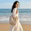 Túi đeo vai nữ SAMO, Phong cách Bohemian với túi đeo vai dệt kim nơ ren, Túi Tote móc công suất lớn nhẹ đi biển mùa hè