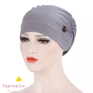 TOPTOOLCX Xếp Ly Turban, Phụ Kiện Tóc Mũ Hóa Trị Màu Trơn, Bông Bảo Vệ Tai Cotton Turban Nữ