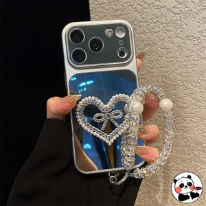 Ốp Gương Có Dây Đeo Cho Huawei Nova 15 14 Lite 13 12 11 SE Ultra 10 Pura 80 70 Art P60 P50 P40 Pro Plus Bao Da Dễ Thương 3D Kim Cương Mềm Thanh Lịch Vỏ Điện Thoại