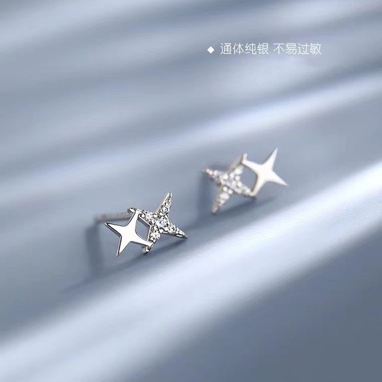 Bông tai hình ngôi sao sang trọng nhẹ bạc s925