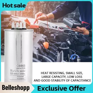 Belleshopp CBB65A 1 30μF AC 450V Tụ điện chạy động cơ Thiết kế vỏ nhôm hình trụ cho máy điều hòa không khí Động cơ máy nén và hệ thống làm mát tủ lạnh