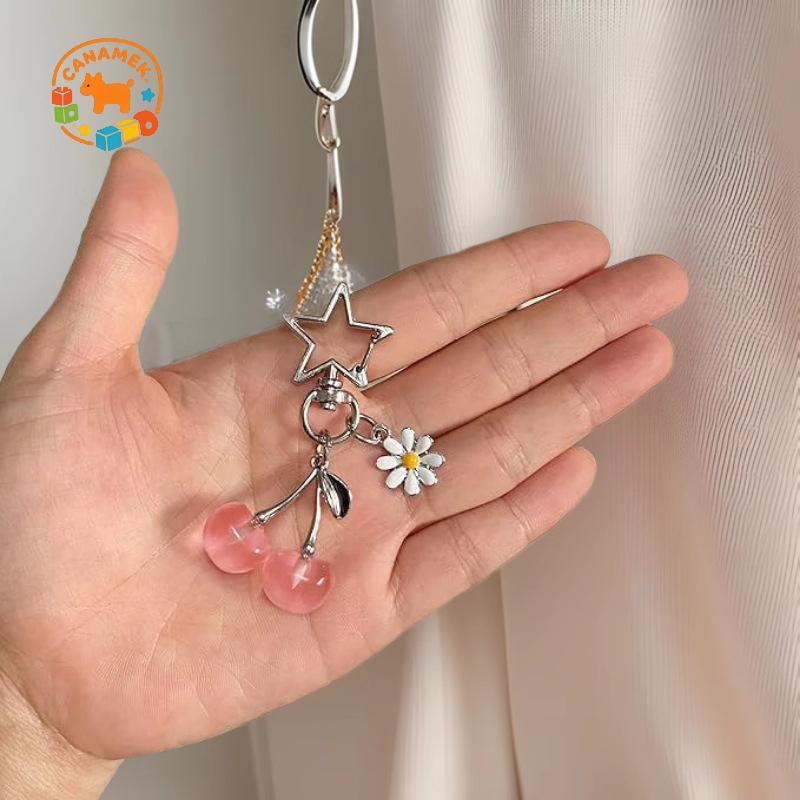 CANAMEK Vintage Dễ Thương Anh Đào Daisy Móc Khóa Thời Trang Sáng Tạo Trái Cây Anh Đào Móc Khóa Tinh Tế Túi Treo Trang Trí Phụ Kiện Quà Tặng CSF