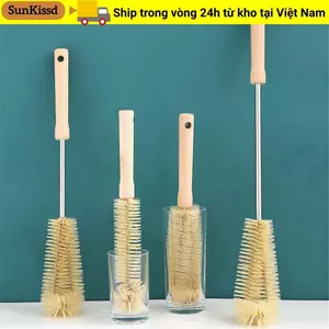 SUNKISSD Bàn chải làm sạch nhà bếp Trà cà phê Tay cầm bằng gỗ Máy làm sạch kính đa chức năng