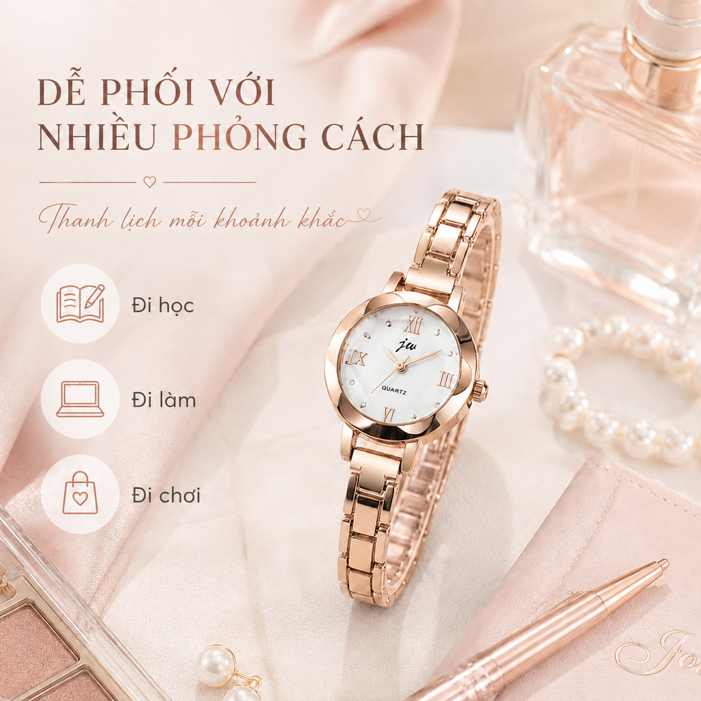 【✨】Đồng hồ nữ mặt nhỏ dây hợp kim: Thạch anh, thanh lịch, phong cách Hàn Quốc