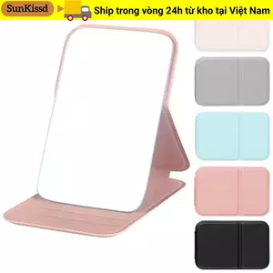 Gương trang điểm để bàn SUNKISSD, Gương trang điểm cầm tay cầm tay một mặt, Da PU có thể gập lại Màu trơn Gương bỏ túi dễ thương