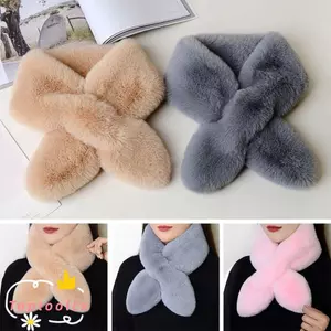 Khăn chéo TOPTOOLCX, Khăn quàng cổ màu trơn dày, Lông thỏ giả dễ thương ấm hơn cho bé gái
