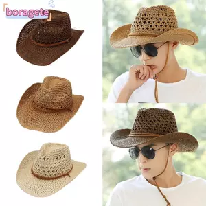 Mũ Bò Cô Gái Phương Tây BORAGETE, Mũ Cao Bồi Rơm Kỳ Nghỉ Có Thể Gập Lại, Vành Rộng Thời Trang Có Dây Đeo cằm Có Thể Điều Chỉnh Mũ Chống Nắng Đi Biển Cho Nam Nữ