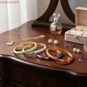 CODECOVED Men Họa Tiết Hoa Lắc Tay, Hợp Kim Nhiều Màu Có Sẵn Vintage Hoa Lắc Tay, Thủ Công Mạ Điện Men Phong Cách Truyền Thống Trung Hoa Men Lắc Tay Cho Nữ