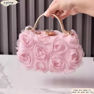 Ví ly hợp buổi tối CPINCP, có dây chuyền kim cương giả Túi dạ hội có tay cầm hàng đầu, Túi xách dự tiệc nữ hoa hồng thời trang cho đám cưới và sự kiện trang trọng