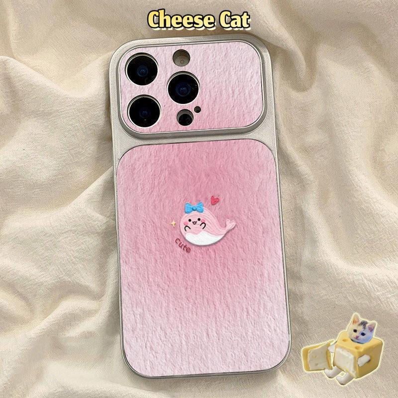 Ốp điện thoại bảo vệ bằng da cá voi xanh bị nhòe màu hồng cho iPhone 15 14 11 12 13 Pro Max XR Xs Max 17 Pro 16 Plus