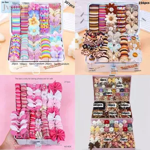 Bộ phụ kiện tóc JVSUB Girls, Bộ dây buộc tóc co giãn trang trí tóc đầy màu sắc, nơ vải Barrettes Phụ kiện trẻ em