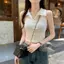 Áo ghi lê cổ polo nhỏ mùa hè Phong cách Hàn Quốc Slim-fit Phiên bản Hàn Quốc Áo thun không tay cạp cao